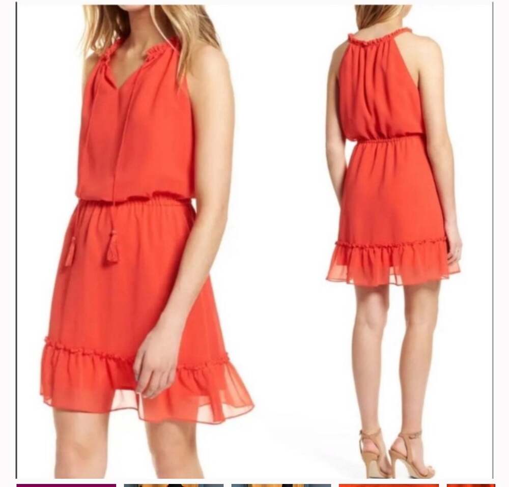 Cupcakes & Cashmere Damien Chiffon Ruffle Mini Dress Poppy S